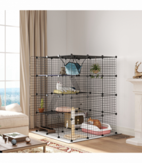 PawHut DIY 4 Tier Cat Cage Indoor with Hammock, Ramps, Doors, for 1-3 Cats