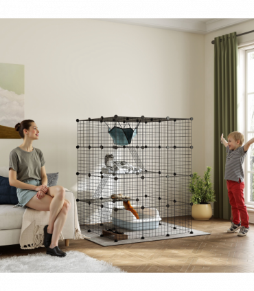 PawHut DIY 4 Tier Cat Cage Indoor with Hammock, Ramps, Doors, for 1-3 Cats