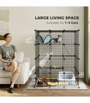 PawHut DIY 4 Tier Cat Cage Indoor with Hammock, Ramps, Doors, for 1-3 Cats