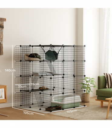 PawHut DIY 4 Tier Cat Cage Indoor with Hammock, Ramps, Doors, for 1-3 Cats