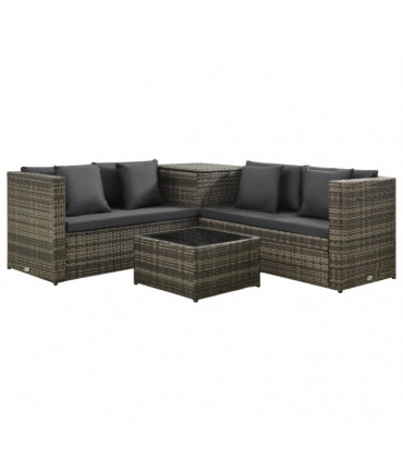 vidaXL 4 Piece Garden Lounge Set with Cushions Poly Rattan Grey