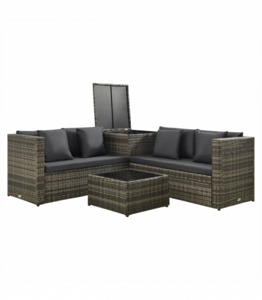 vidaXL 4 Piece Garden Lounge Set with Cushions Poly Rattan Grey