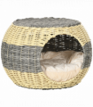 PawHut Wicker Cat House, Rattan Raised Cat Bed w/ Soft Cushion, 40 x 30cm