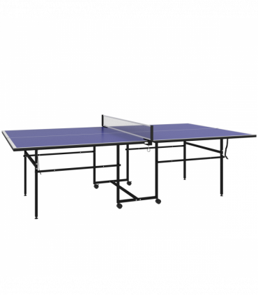 SPORTNOW 9FT Folding Table Tennis Table w/ 4 Wheels, for Indoors, Blue