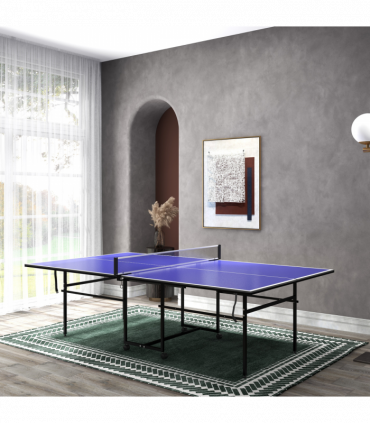 SPORTNOW 9FT Folding Table Tennis Table w/ 4 Wheels, for Indoors, Blue