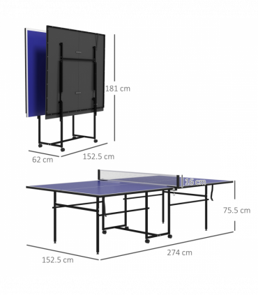SPORTNOW 9FT Folding Table Tennis Table w/ 4 Wheels, for Indoors, Blue