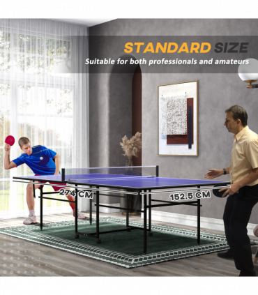 SPORTNOW 9FT Folding Table Tennis Table w/ 4 Wheels, for Indoors, Blue