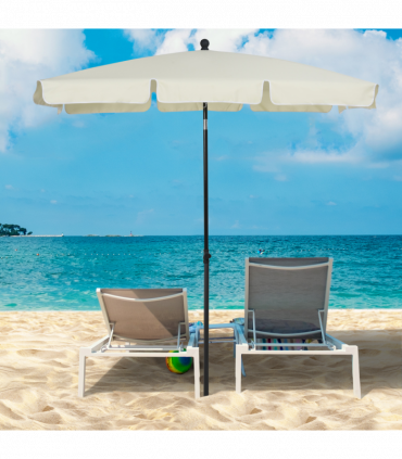 Aluminium Sun Umbrella Parasol Patio Garden Tilt 2M x 1.25M Cream White