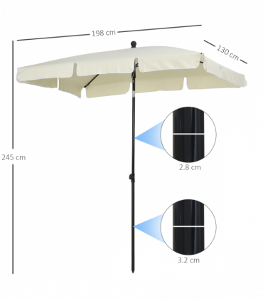 Aluminium Sun Umbrella Parasol Patio Garden Tilt 2M x 1.25M Cream White