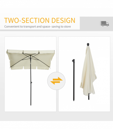 Aluminium Sun Umbrella Parasol Patio Garden Tilt 2M x 1.25M Cream White