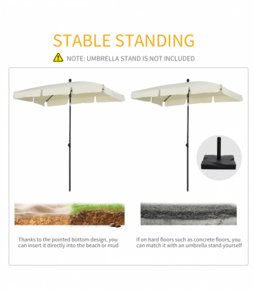 Aluminium Sun Umbrella Parasol Patio Garden Tilt 2M x 1.25M Cream White