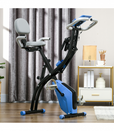 HOMCOM 2-In-1 Folding Exercise Bike with 8-Level Magnetic Resistance Blue