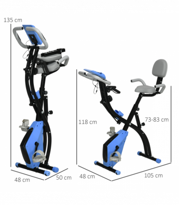 HOMCOM 2-In-1 Folding Exercise Bike with 8-Level Magnetic Resistance Blue