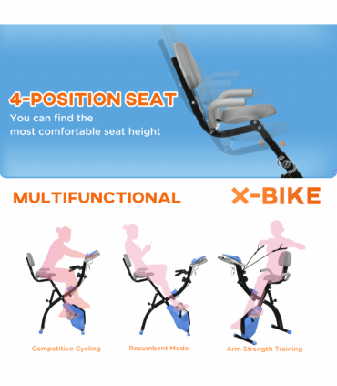 HOMCOM 2-In-1 Folding Exercise Bike with 8-Level Magnetic Resistance Blue