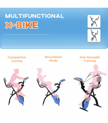 HOMCOM 2-In-1 Folding Exercise Bike with 8-Level Magnetic Resistance Blue