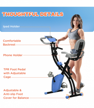 HOMCOM 2-In-1 Folding Exercise Bike with 8-Level Magnetic Resistance Blue