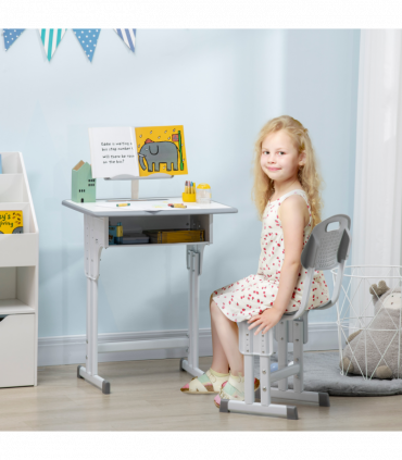 Kids Desk and Chair Set Adjustable Height Study Table w/ Book Stand