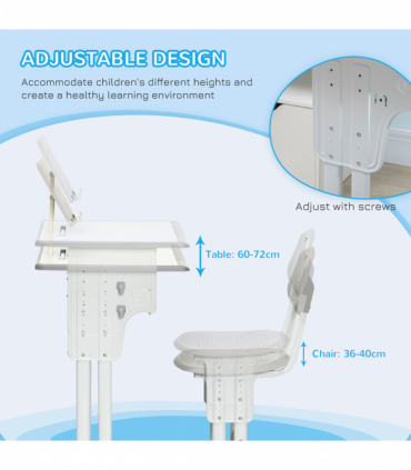 Kids Desk and Chair Set Adjustable Height Study Table w/ Book Stand