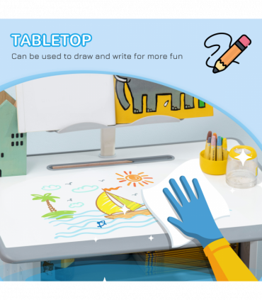 Kids Desk and Chair Set Adjustable Height Study Table w/ Book Stand