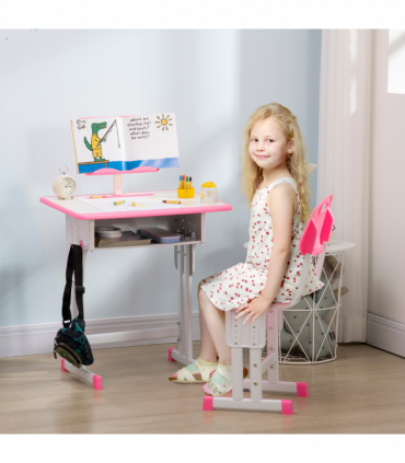 Kids Desk and Chair Set Pink MDF and steel 60L x45W x102H cm Kids Desk and Chair