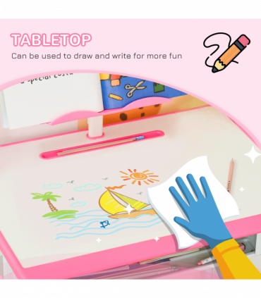 Kids Desk and Chair Set Pink MDF and steel 60L x45W x102H cm Kids Desk and Chair