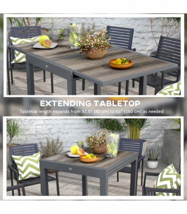 Outsunny Extendable Outdoor Dining Table, Aluminium Rectangular Patio Table