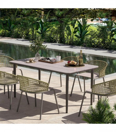 Outsunny Garden Table with Rust Resistant Metal Frame, Light Grey