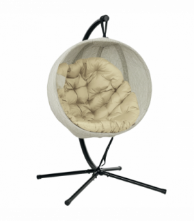 Outsunny Hanging Egg Chair Outdoor Indoor Swing Chair, Folding Basket, Khaki