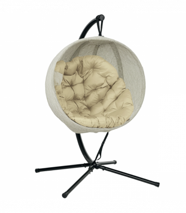 Outsunny Hanging Egg Chair Outdoor Indoor Swing Chair, Folding Basket, Khaki