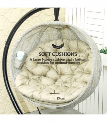 Outsunny Hanging Egg Chair Outdoor Indoor Swing Chair, Folding Basket, Khaki