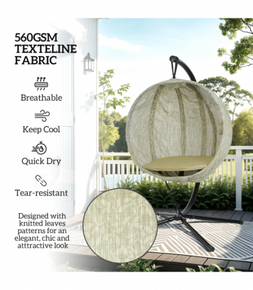 Outsunny Hanging Egg Chair Outdoor Indoor Swing Chair, Folding Basket, Khaki