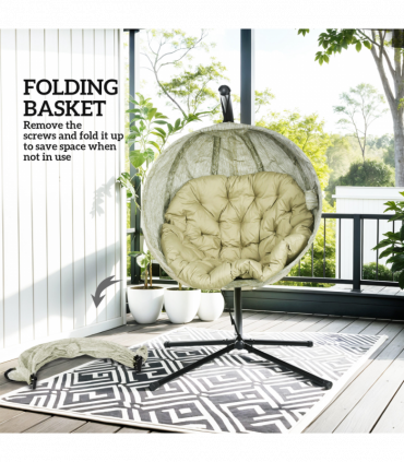 Outsunny Hanging Egg Chair Outdoor Indoor Swing Chair, Folding Basket, Khaki