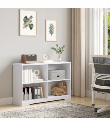 Simple Modern 4-Compartment Low Bookcase w/ Shelves Cube Display Office