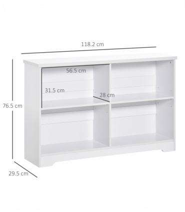 Simple Modern 4-Compartment Low Bookcase w/ Shelves Cube Display Office