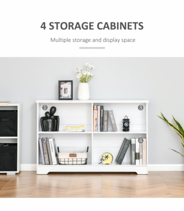 Simple Modern 4-Compartment Low Bookcase w/ Shelves Cube Display Office