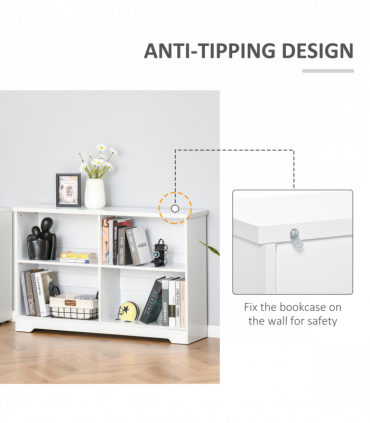 Simple Modern 4-Compartment Low Bookcase w/ Shelves Cube Display Office