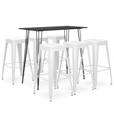 vidaXL 7 Piece Bar Set Black and White