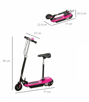 HOMCOM Folding Electric Scooter with Warning Bell, for Ages 4-14 Years, Pink