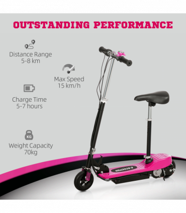 HOMCOM Folding Electric Scooter with Warning Bell, for Ages 4-14 Years, Pink