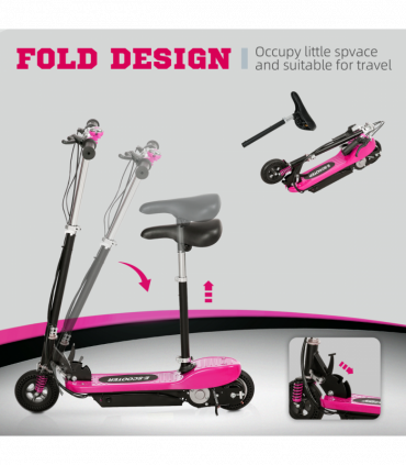 HOMCOM Folding Electric Scooter with Warning Bell, for Ages 4-14 Years, Pink