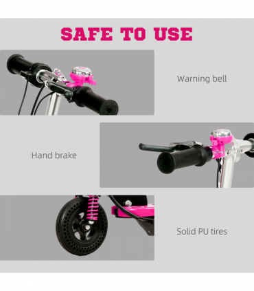 HOMCOM Folding Electric Scooter with Warning Bell, for Ages 4-14 Years, Pink