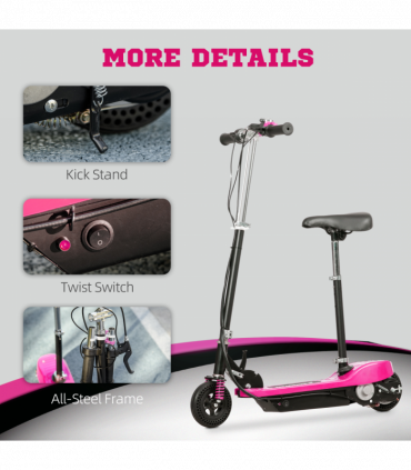 HOMCOM Folding Electric Scooter with Warning Bell, for Ages 4-14 Years, Pink