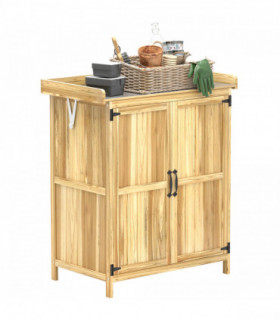 Outsunny Wooden Garden Storage Shed w/Hinged Roof and Shelf, Natural Wood