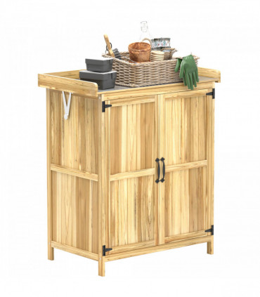 Outsunny Wooden Garden Storage Shed w/Hinged Roof and Shelf, Natural Wood