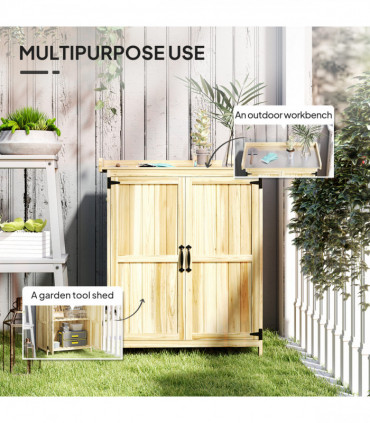 Outsunny Wooden Garden Storage Shed w/Hinged Roof and Shelf, Natural Wood