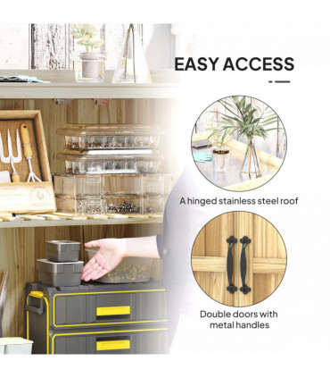 Outsunny Wooden Garden Storage Shed w/Hinged Roof and Shelf, Natural Wood