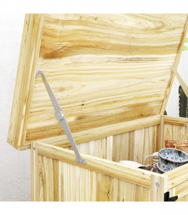 Outsunny Wooden Garden Storage Shed w/Hinged Roof and Shelf, Natural Wood