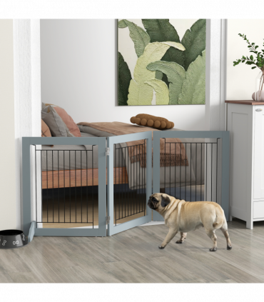 PawHut Foldable Wooden Pet Gate w/ 3 Panels 2 Support Feet for Small Dogs