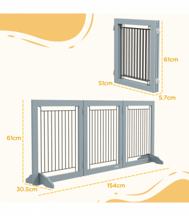 PawHut Foldable Wooden Pet Gate w/ 3 Panels 2 Support Feet for Small Dogs