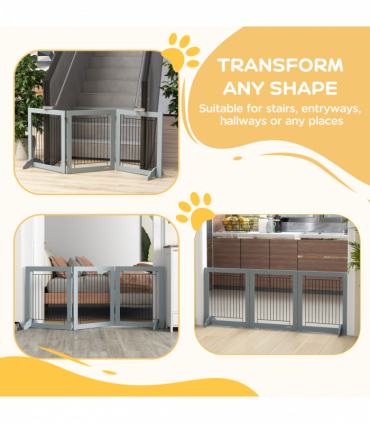 PawHut Foldable Wooden Pet Gate w/ 3 Panels 2 Support Feet for Small Dogs